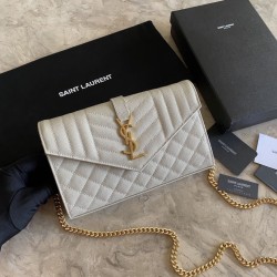 Qualità superiore replica YSL Saint Laurent Portafoglio Woc con catena a busta con monogramma nero