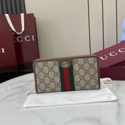 Replica qualità specchio Alta gamma replica Portafoglio Gucci Ophidia con cerniera 838484 marrone