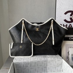 Replica qualità specchio Borse Chanel Maxi Shopping Tote Piccola/Grande AS5463 Rafia/Vitello Nero/Bianco