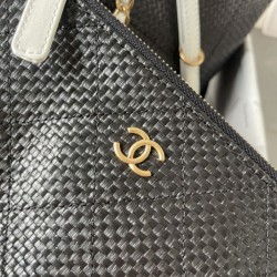Replica qualità specchio Borse Chanel Maxi Shopping Tote Piccola/Grande AS5463 Rafia/Vitello Nero/Bianco