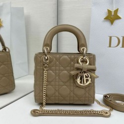 Replica qualità specchio Borse Dior Mini Lady Dior agnello cannage Arco biscotto caldo