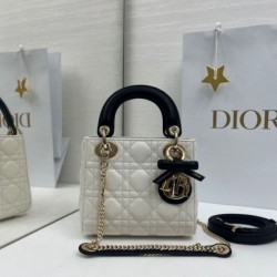Replica qualità specchio Borse Dior Mini Lady Dior agnello cannage Arco beige/nero