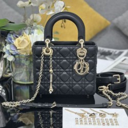Replica qualità specchio Borse Imitazioni Dior piccola Lady Dior My ABCDior con ciondolo D.I.O.R agnello cannage Nero