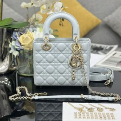 Replica qualità specchio Borsa Dior piccola Lady Dior My ABCDior con ciondolo D.I.O.R agnello cannage blu