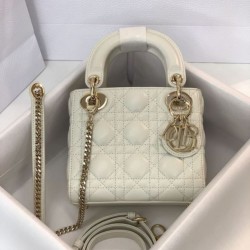 Replica qualità specchio Borsa  1:1 Mini Lady Dior con cuciture cannage bianco