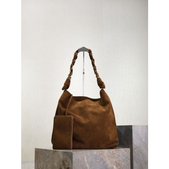 Borsa a tracolla Amalia YSL Saint Laurent scamosciata decorata marrone