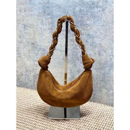Borsa hobo YSL Saint Laurent Amalia pelle scamosciata caramello