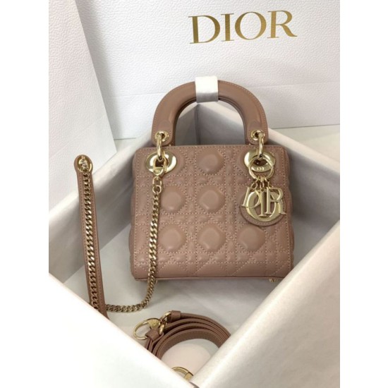 Qualità superiore replica Mini Lady Dior con cuciture cannage rosa