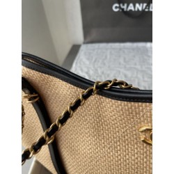 Borse Chanel Maxi Shopping Tote Piccola/Grande AS5463 Rafia/Vitello Marrone/Nero