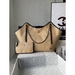Borse Chanel Maxi Shopping Tote Piccola/Grande AS5463 Rafia/Vitello Marrone/Nero