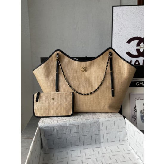 Borse Chanel Maxi Shopping Tote Piccola/Grande AS5463 Rafia/Vitello Marrone/Nero