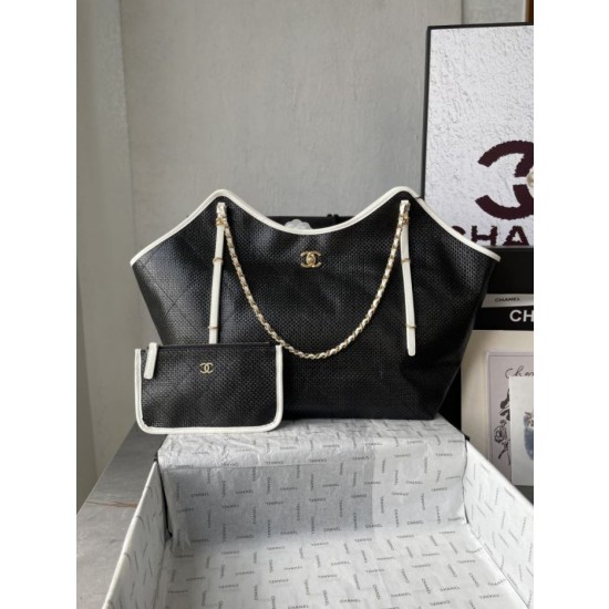 Borse Chanel Maxi Shopping Tote Piccola/Grande AS5463 Rafia/Vitello Nero/Bianco