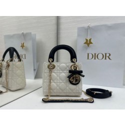 Borse Dior Mini Lady Dior agnello cannage Arco beige/nero