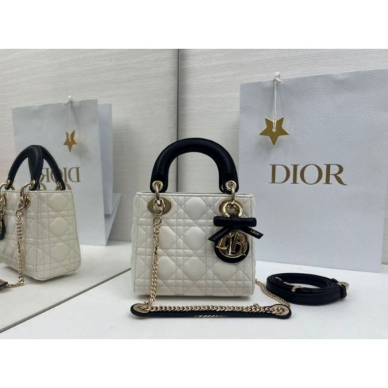 Borse Dior Mini Lady Dior agnello cannage Arco beige/nero