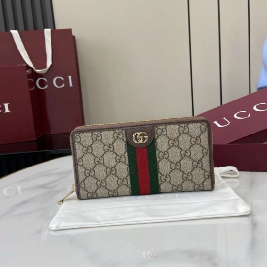 Alta gamma replica Portafoglio Gucci Ophidia con cerniera 838484 marrone