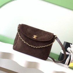 Replica qualità specchio Perfetta hobo Chanel 26c AS5886 scamosciata trapuntata marrone