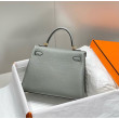 Borse Firmate Replica Sellier Kelly 25cm Hermes Epsom Grigio chiaro