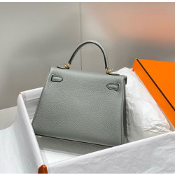Borse Firmate Replica Sellier Kelly 25cm Hermes Epsom Grigio chiaro