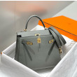 Borse Firmate Replica Sellier Kelly 25cm Hermes Epsom Grigio chiaro