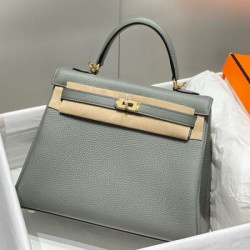 Borse Firmate Replica Sellier Kelly 25cm Hermes Epsom Grigio chiaro