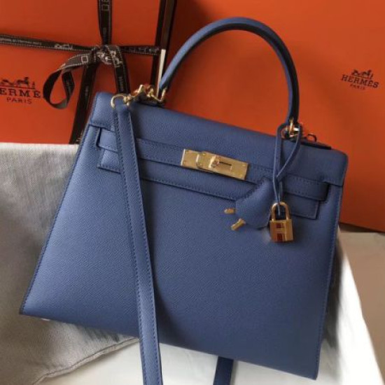 Borse Hermes Kelly 28cm blu Epsom GHW