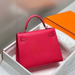 Replica qualità specchio Borsa Sellier Kelly 25cm Hermes Epsom Rosa rossa