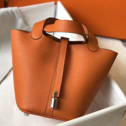 Borsa Tote Hermes Picotin Lock 18/22 Arancione Clemence
