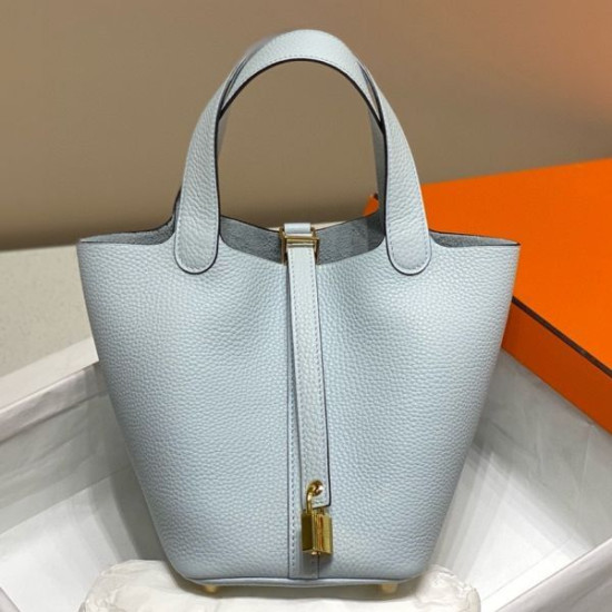 Borse Imitazioni Tote Hermes Picotin Lock 18/22 Azzurro Clemence