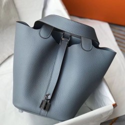 Replica qualità specchio Borsa Tote Hermes Picotin Lock 18/22 Blu Clemence