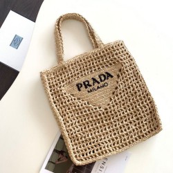Qualità Specchio Replica Prada Small Tote Bag Raffia Intrecciata Beige Riproduzione Fedele Prada Small Tote Bag Raffia Intrecciata Beige imitazioni