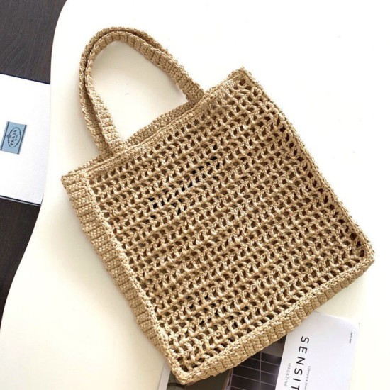 Qualità Specchio Replica Prada Small Tote Bag Raffia Intrecciata Beige Riproduzione Fedele Prada Small Tote Bag Raffia Intrecciata Beige imitazioni