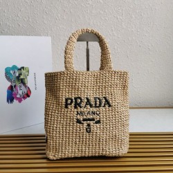 Qualità Specchio Replica Imitazione Prada Small Crochet Tote Bag Raffia-effect Yarn Beige Riproduzione Fedele Imitazione Prada Small Crochet Tote Bag Raffia-effect Yarn Beige imitazioni
