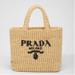 Riproduzione Fedele Imitazione Prada Small Crochet Tote Bag Raffia-effect Yarn Beige imitazioni
