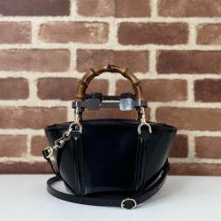 Riproduzione Fedele Dettagli perfetti Gucci Mini bamboo top handle tote borse 805832 Nero imitazioni