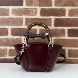 Riproduzione Fedele Gucci Mini bamboo top handle tote borse 805832 Rosso imitazioni