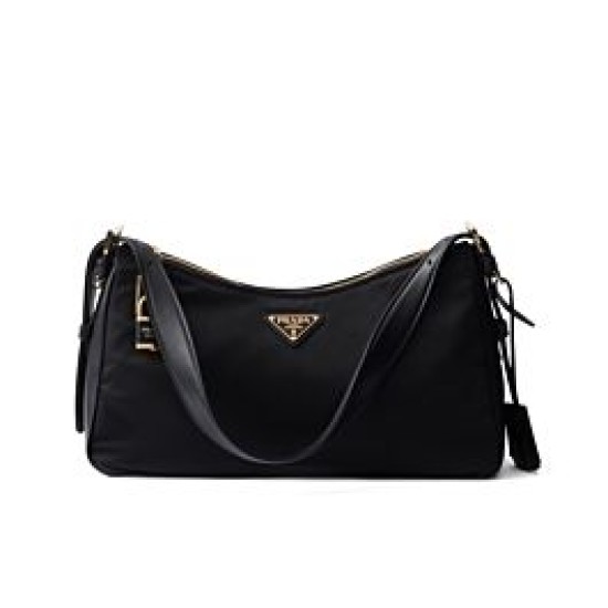 Borsa a tracolla grande Prada Aimee Re-Nylon con lucchetto 1BC232 Nero
