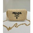 Borsa Replica 1:1 a tracolla in rafia all'uncinetto Prada Albicocca