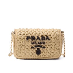 Borsa Replica 1:1 a tracolla in rafia all'uncinetto Prada Albicocca