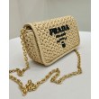 Borsa Replica 1:1 a tracolla in rafia all'uncinetto Prada Albicocca