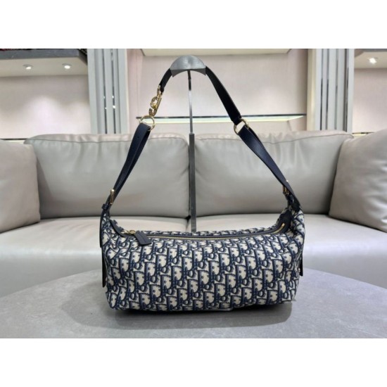 Borsa D-Journey piccola/media Dior Oblique Jacquard blu