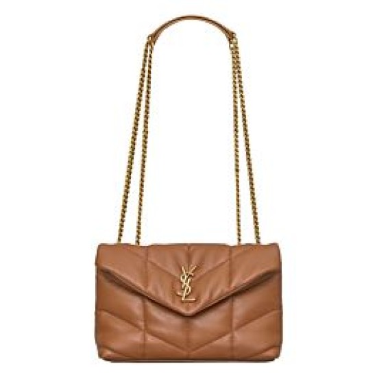 Borsa imbottita Toy YSL Saint Laurent in pelle di agnello Caffè