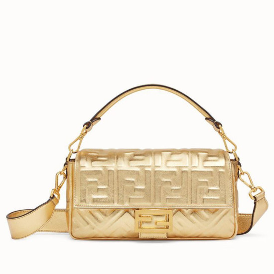 Borsa media Baguette Fendi con motivo FF Oro Borsa media Baguette Fendi con motivo FF Oro