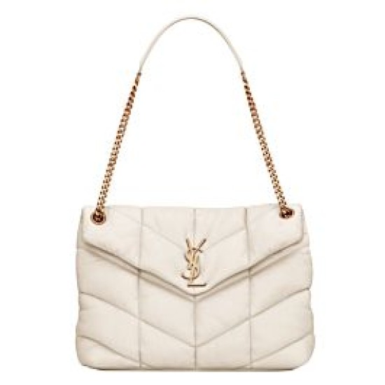 Borsa media YSL Saint Laurent Puffer in nappa color crema