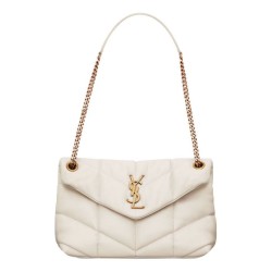 Borsa piccola YSL Saint Laurent Puffer in nappa color crema