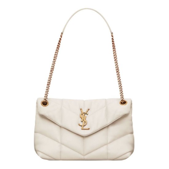 Borsa piccola YSL Saint Laurent Puffer in nappa color crema