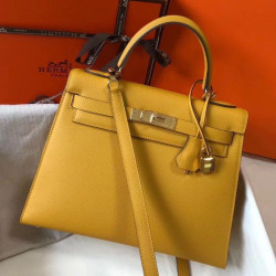 Borsa Replica 1:1 Sellier Hermes Kelly 28 cm Giallo Epsom