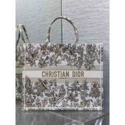Borsa tote grande a libro Dior Ricamo Unicorno Millefiori colore oro