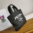 Borse Replica tote piccola Prada all'uncinetto in filato effetto rafia nero