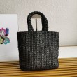 Borse Replica tote piccola Prada all'uncinetto in filato effetto rafia nero