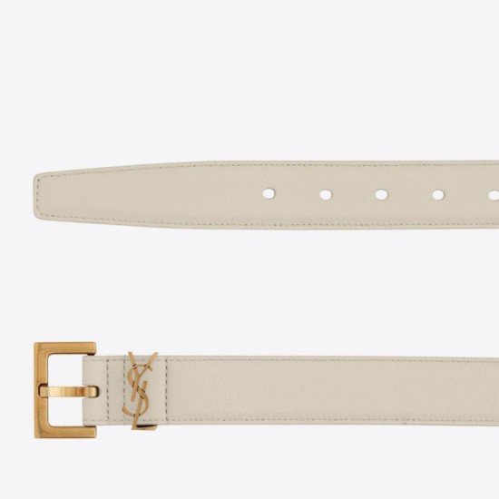 Qualità superiore replica Cintura YSL Saint Laurent Cassandre Square Buckle 30MM Bianco